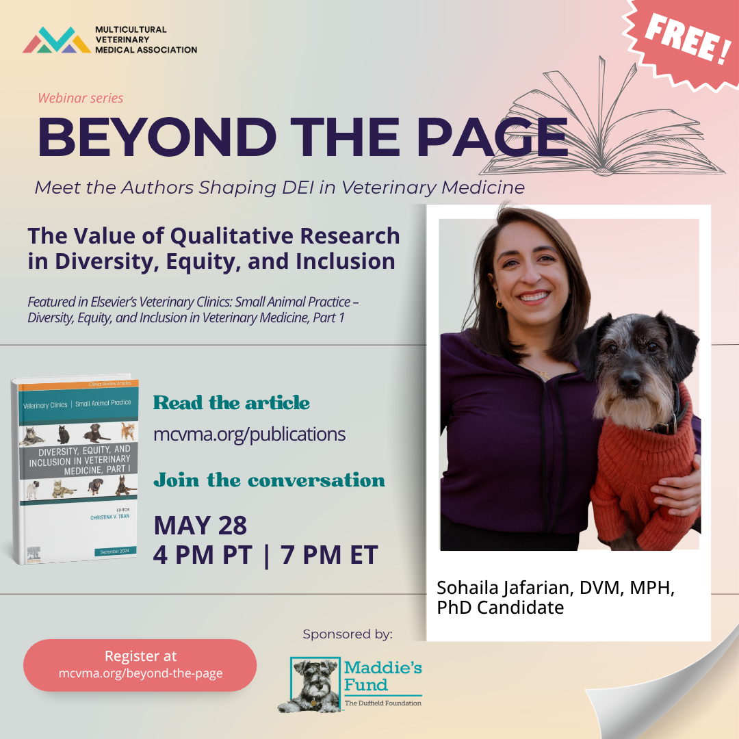 Ad for the MCVMA's Beyond the Page webinar on May 28 at 4pm PT Featuring Dr. Sohaila Jafarian